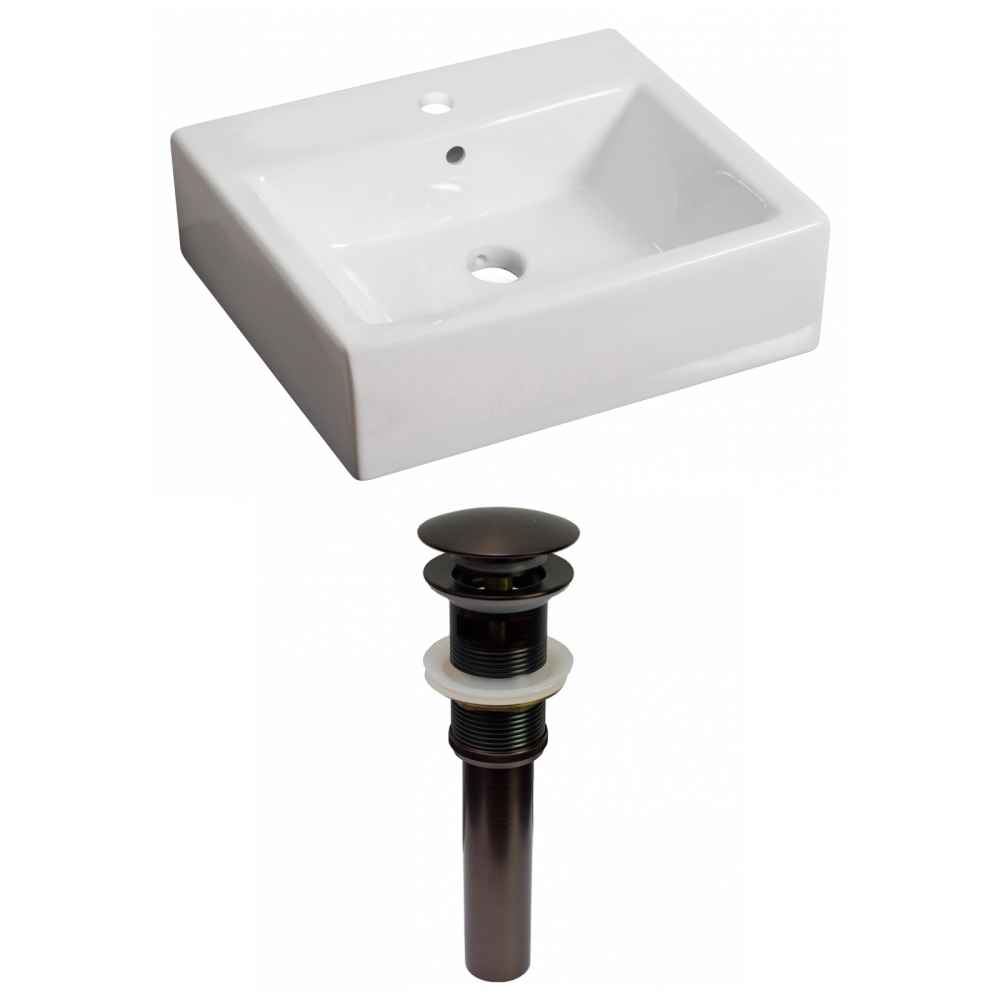 21-in. x 16.5-in. Rectangle Bathroom Vessel Sink Set White Enamel Glaze