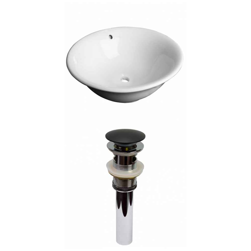 17-in. x 17-in. Round Bathroom Vessel Sink Set White Enamel Glaze