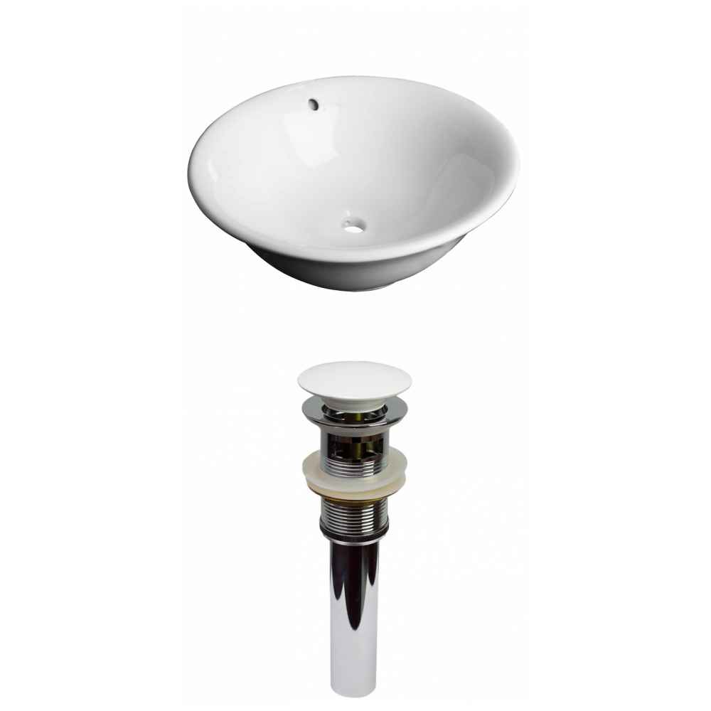 17-in. x 17-in. Round Bathroom Vessel Sink Set White Enamel Glaze
