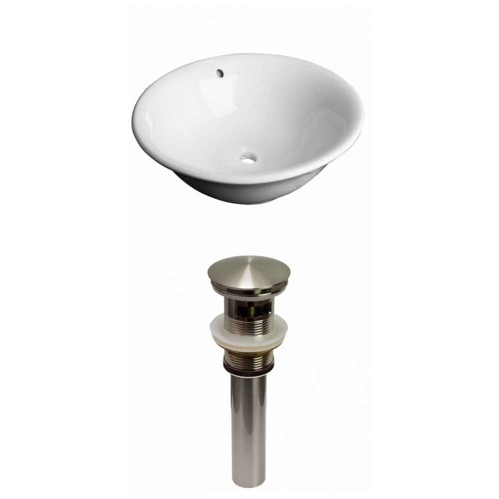 17-in. x 17-in. Round Bathroom Vessel Sink Set White Enamel Glaze