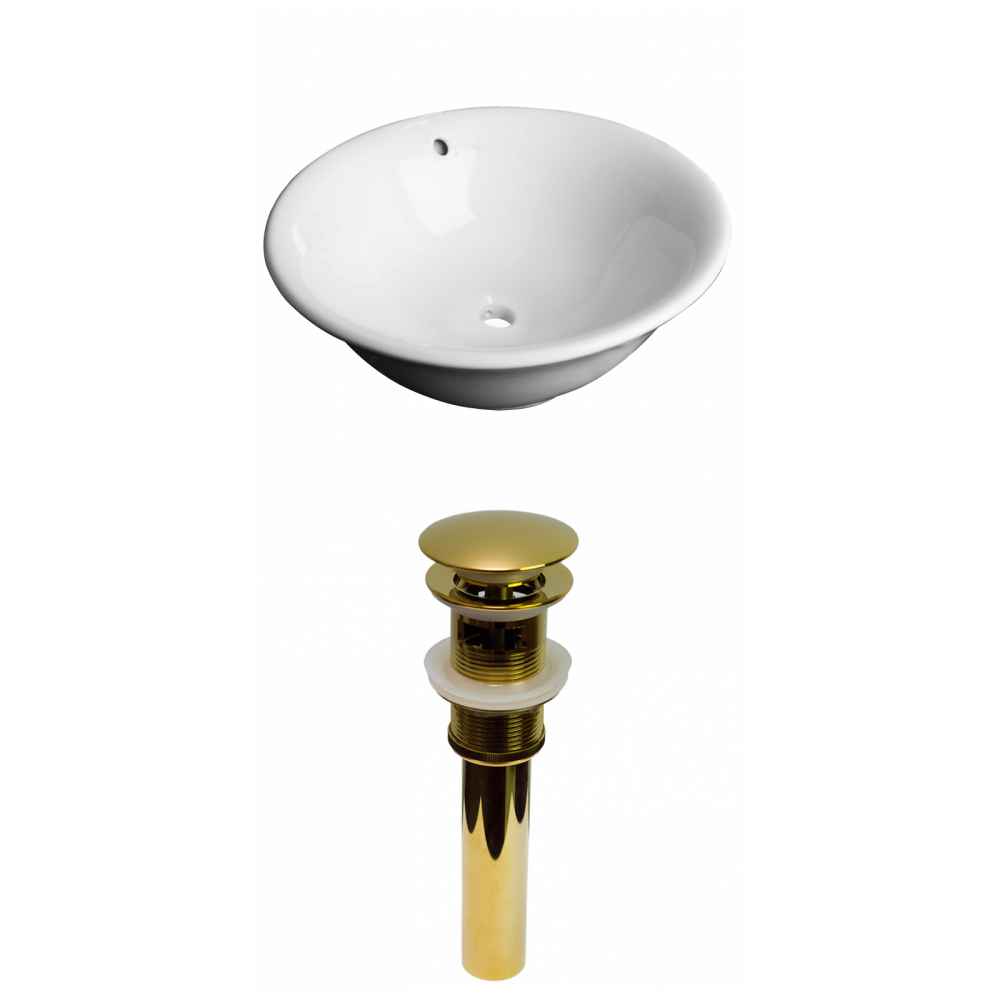 17-in. x 17-in. Round Bathroom Vessel Sink Set White Enamel Glaze
