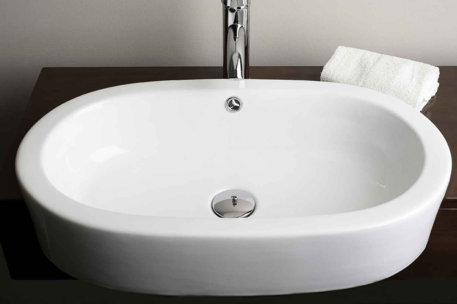 25.25-in. x 14.5-in. Oval Bathroom Vessel Sink Set White Enamel Glaze