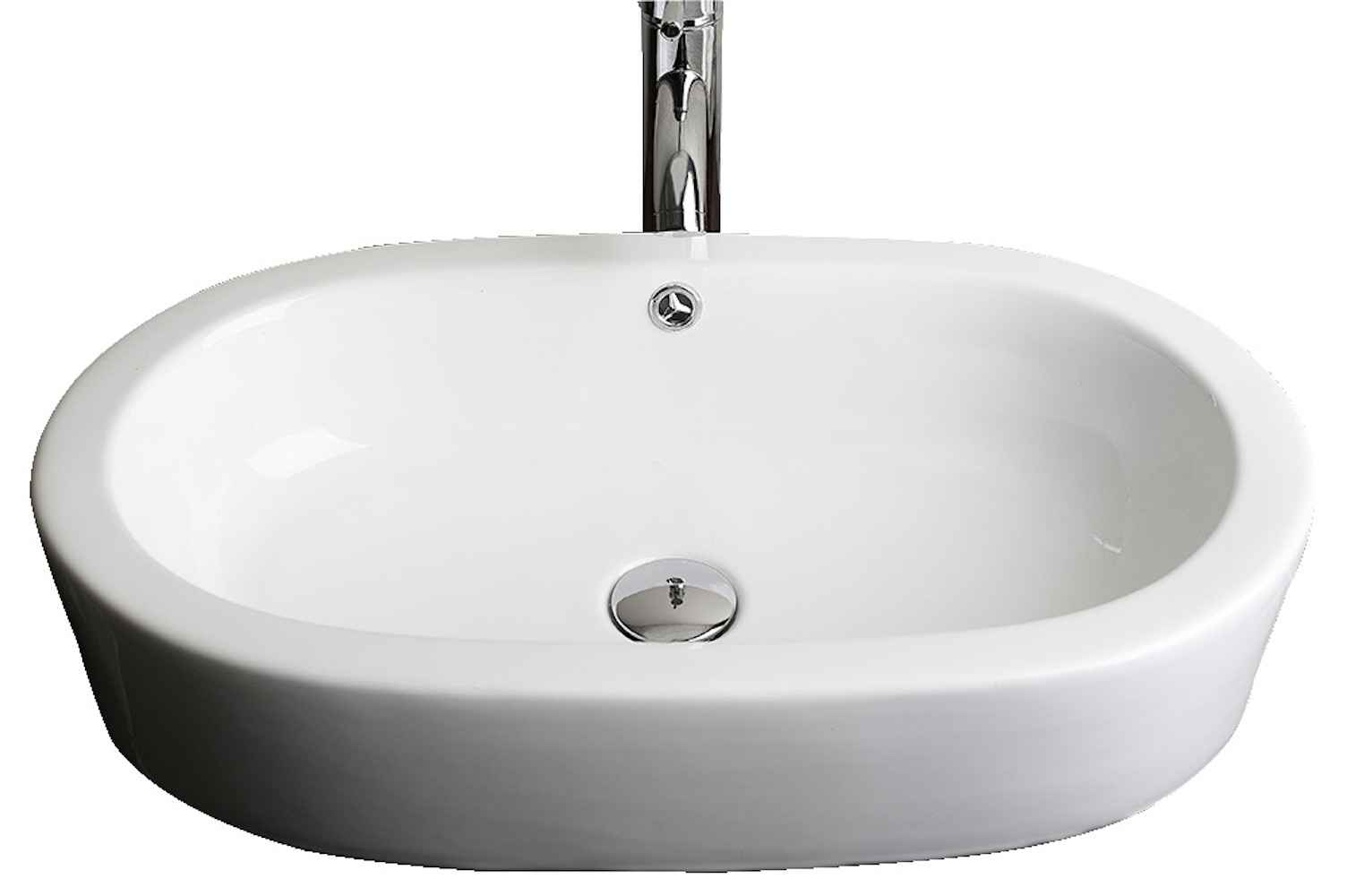 25.25-in. x 14.5-in. Oval Bathroom Vessel Sink Set White Enamel Glaze