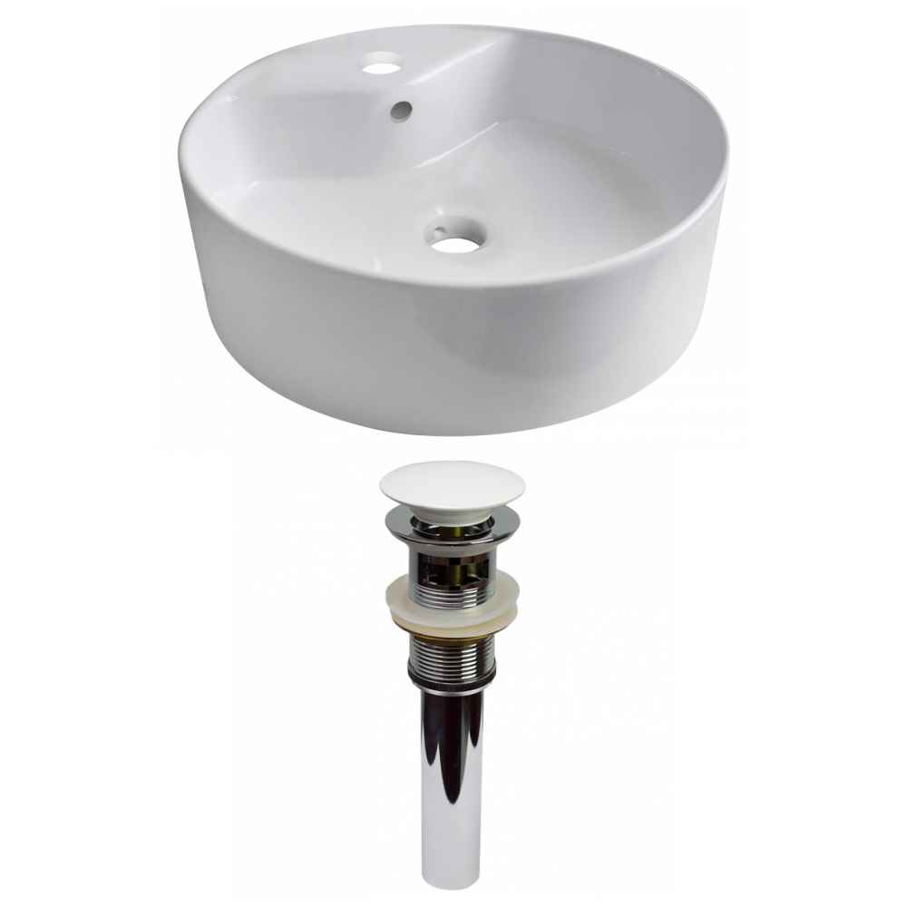 18.25-in. x 18.25-in. Round Bathroom Vessel Sink Set White Enamel Glaze