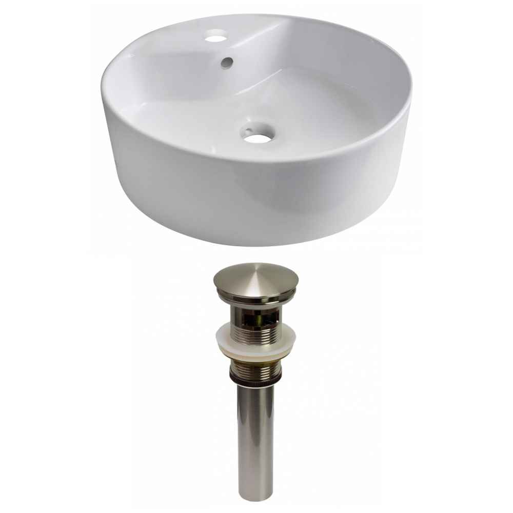 18.25-in. x 18.25-in. Round Bathroom Vessel Sink Set White Enamel Glaze