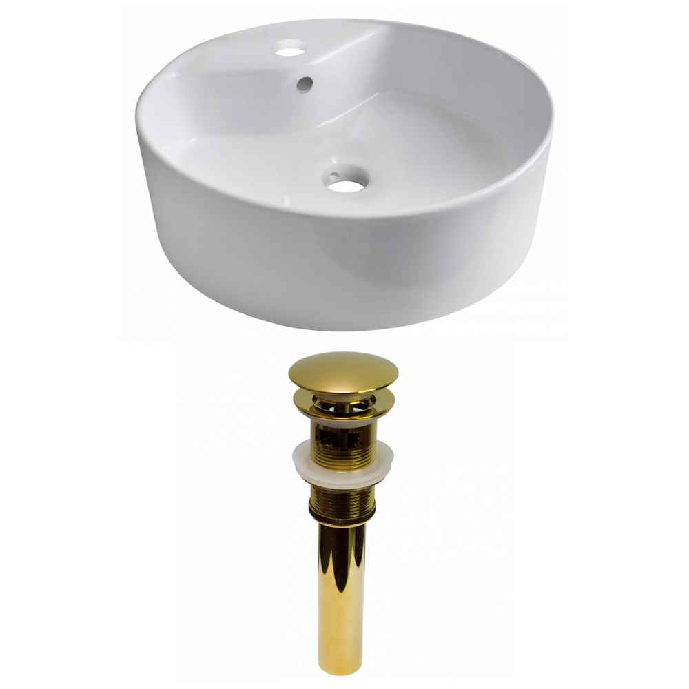 18.25-in. x 18.25-in. Round Bathroom Vessel Sink Set White Enamel Glaze