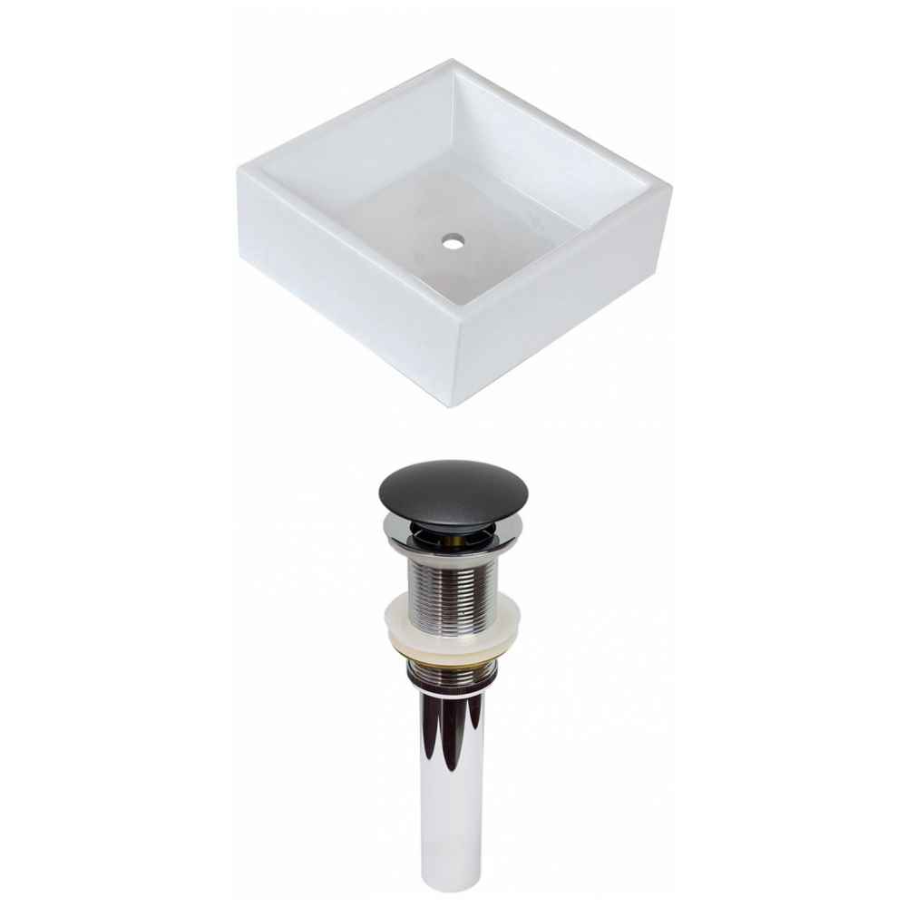 14.75-in. x 14.75-in. Square Bathroom Vessel Sink Set White Enamel Glaze