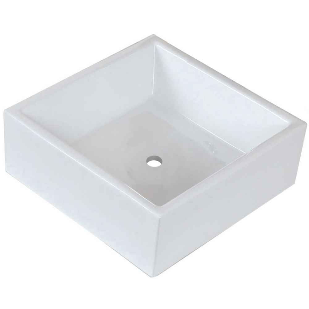 14.75-in. x 14.75-in. Square Bathroom Vessel Sink Set White Enamel Glaze