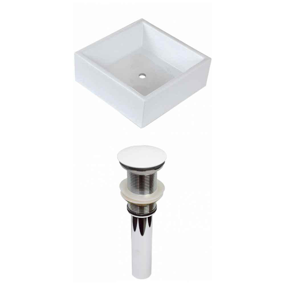 14.75-in. x 14.75-in. Square Bathroom Vessel Sink Set White Enamel Glaze