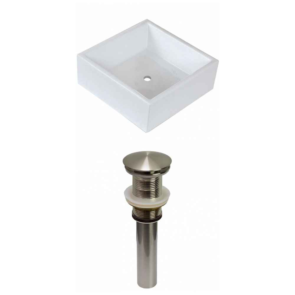 14.75-in. x 14.75-in. Square Bathroom Vessel Sink Set White Enamel Glaze