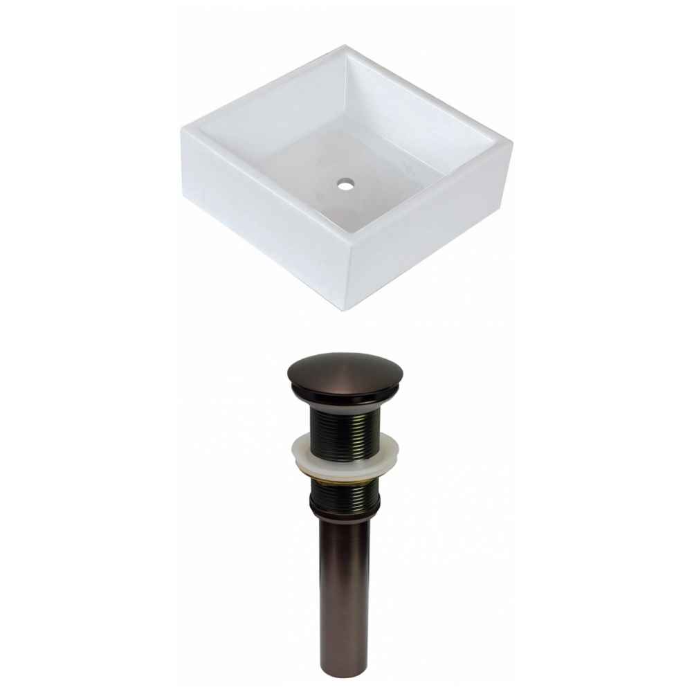 14.75-in. x 14.75-in. Square Bathroom Vessel Sink Set White Enamel Glaze