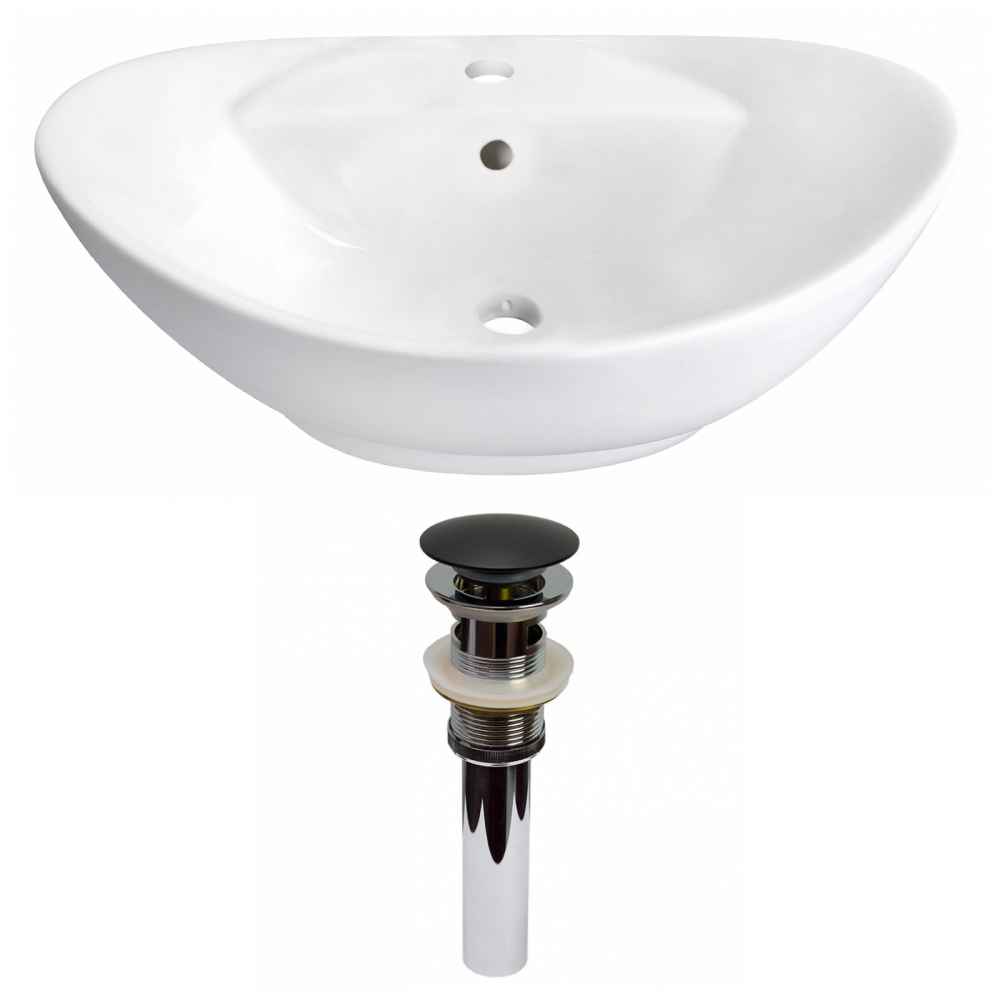 23-in. x 15.25-in. Oval Bathroom Vessel Sink Set White Enamel Glaze