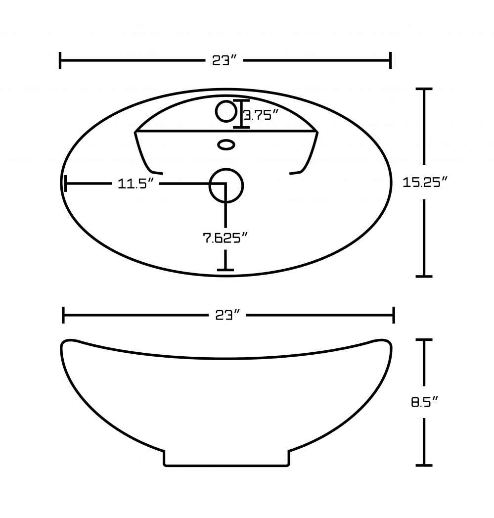 23-in. x 15.25-in. Oval Bathroom Vessel Sink Set White Enamel Glaze