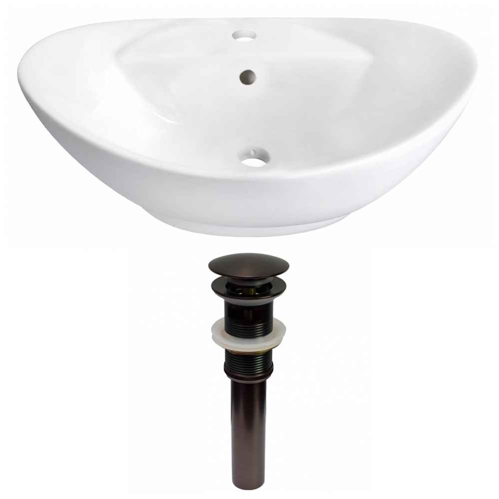 23-in. x 15.25-in. Oval Bathroom Vessel Sink Set White Enamel Glaze