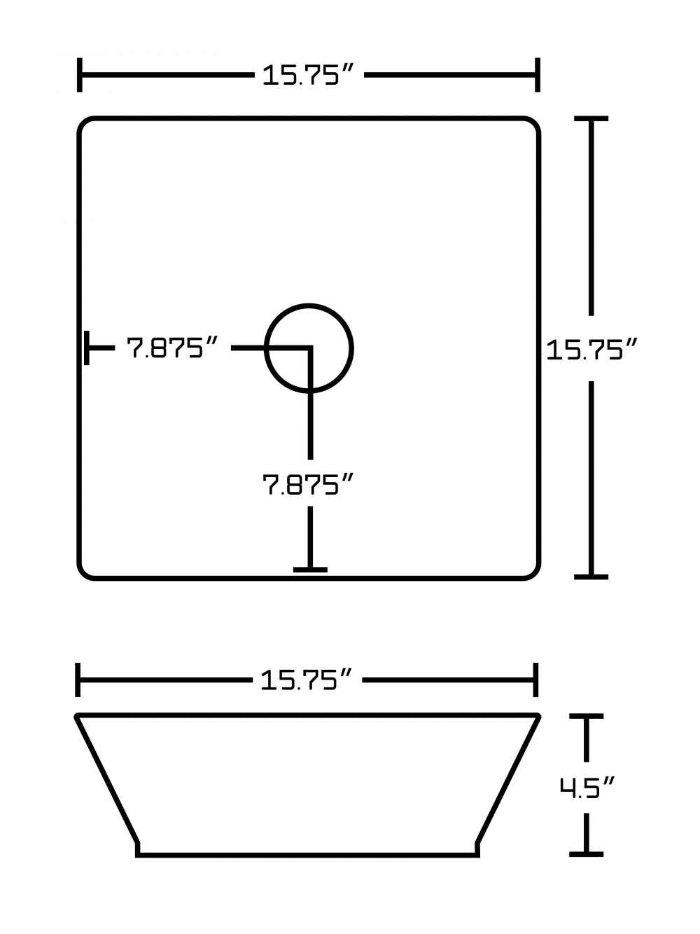 15.75-in. x 15.75-in. Square Bathroom Vessel Sink Set White Enamel Glaze