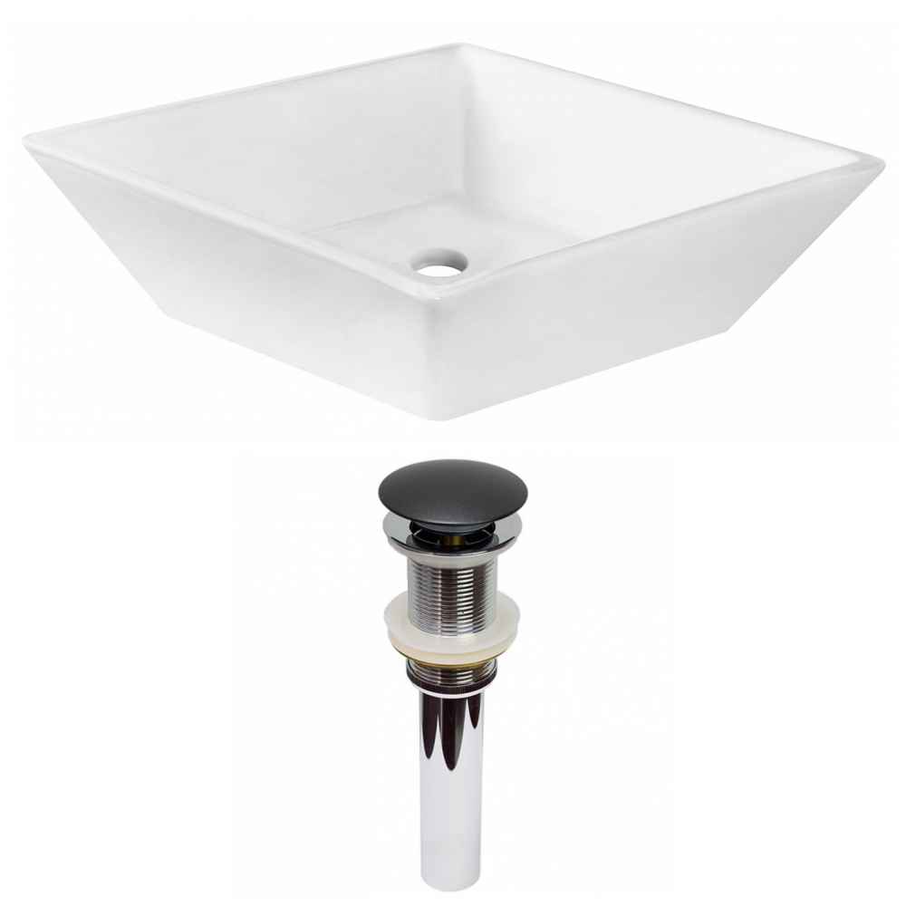 15.75-in. x 15.75-in. Square Bathroom Vessel Sink Set White Enamel Glaze