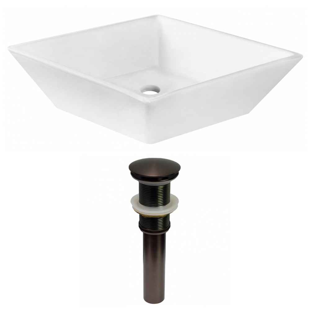 15.75-in. x 15.75-in. Square Bathroom Vessel Sink Set White Enamel Glaze