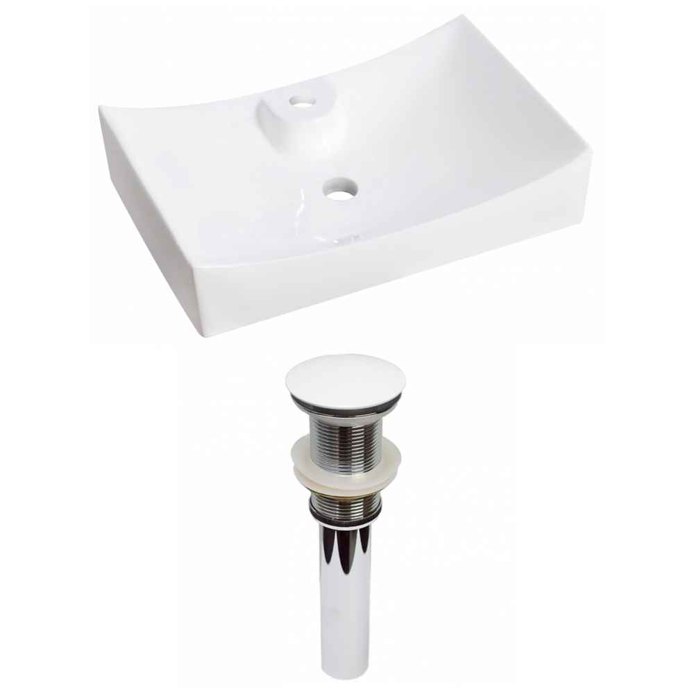 26-in. x 17.75-in. Rectangle Bathroom Vessel Sink Set White Enamel Glaze