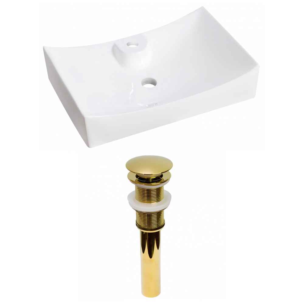 26-in. x 17.75-in. Rectangle Bathroom Vessel Sink Set White Enamel Glaze