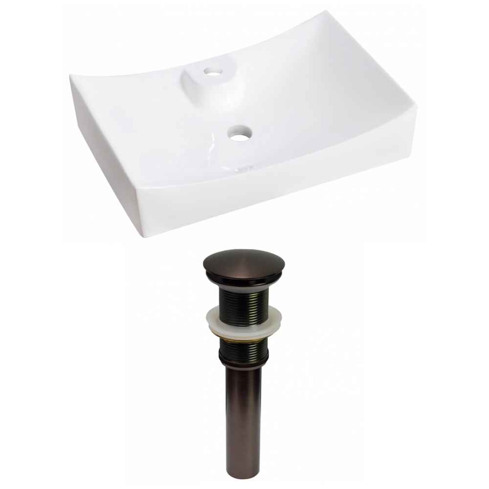 26-in. x 17.75-in. Rectangle Bathroom Vessel Sink Set White Enamel Glaze