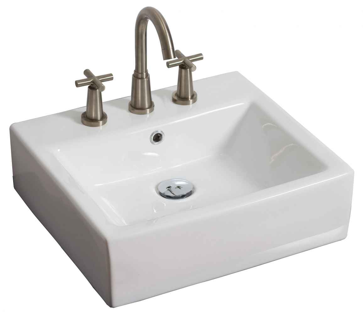 21-in. x 16.5-in. Rectangle Bathroom Vessel Sink Set White Enamel Glaze