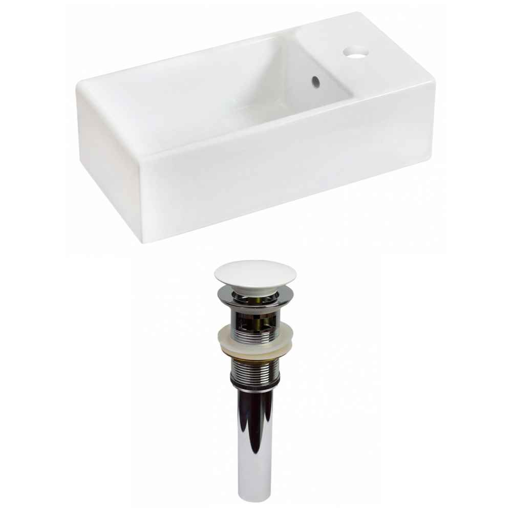 19.25-in. x 9.5-in. Rectangle Bathroom Vessel Sink Set White Enamel Glaze