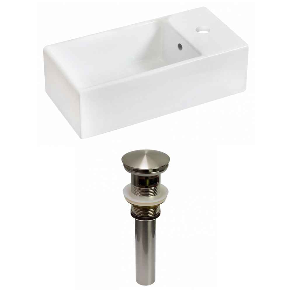 19.25-in. x 9.5-in. Rectangle Bathroom Vessel Sink Set White Enamel Glaze