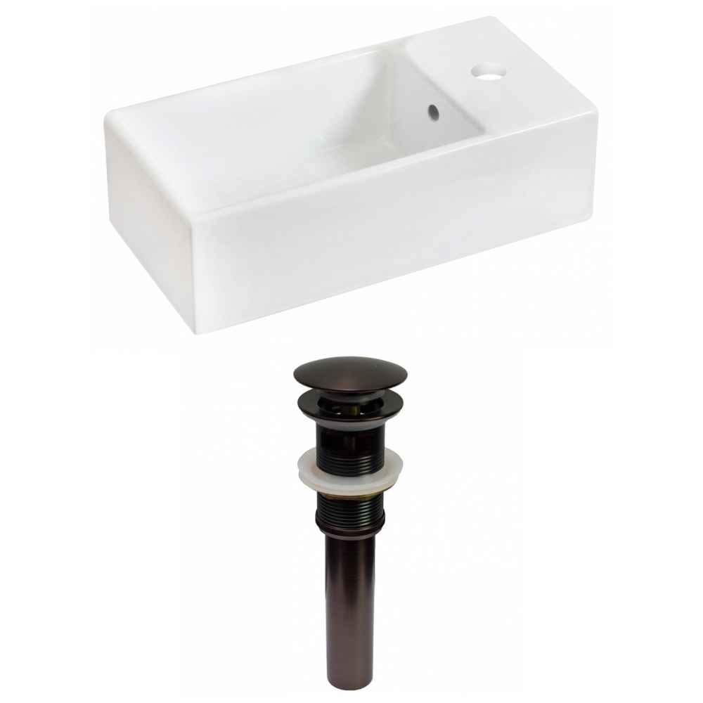 19.25-in. x 9.5-in. Rectangle Bathroom Vessel Sink Set White Enamel Glaze