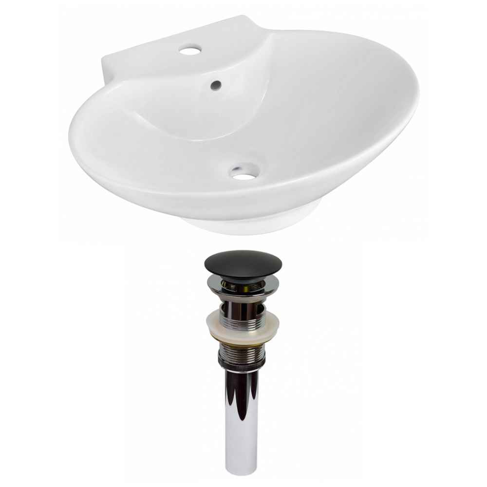 22.75-in. x 17.25-in. Oval Bathroom Vessel Sink Set White Enamel Glaze