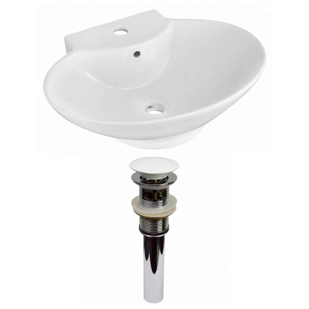 22.75-in. x 17.25-in. Oval Bathroom Vessel Sink Set White Enamel Glaze