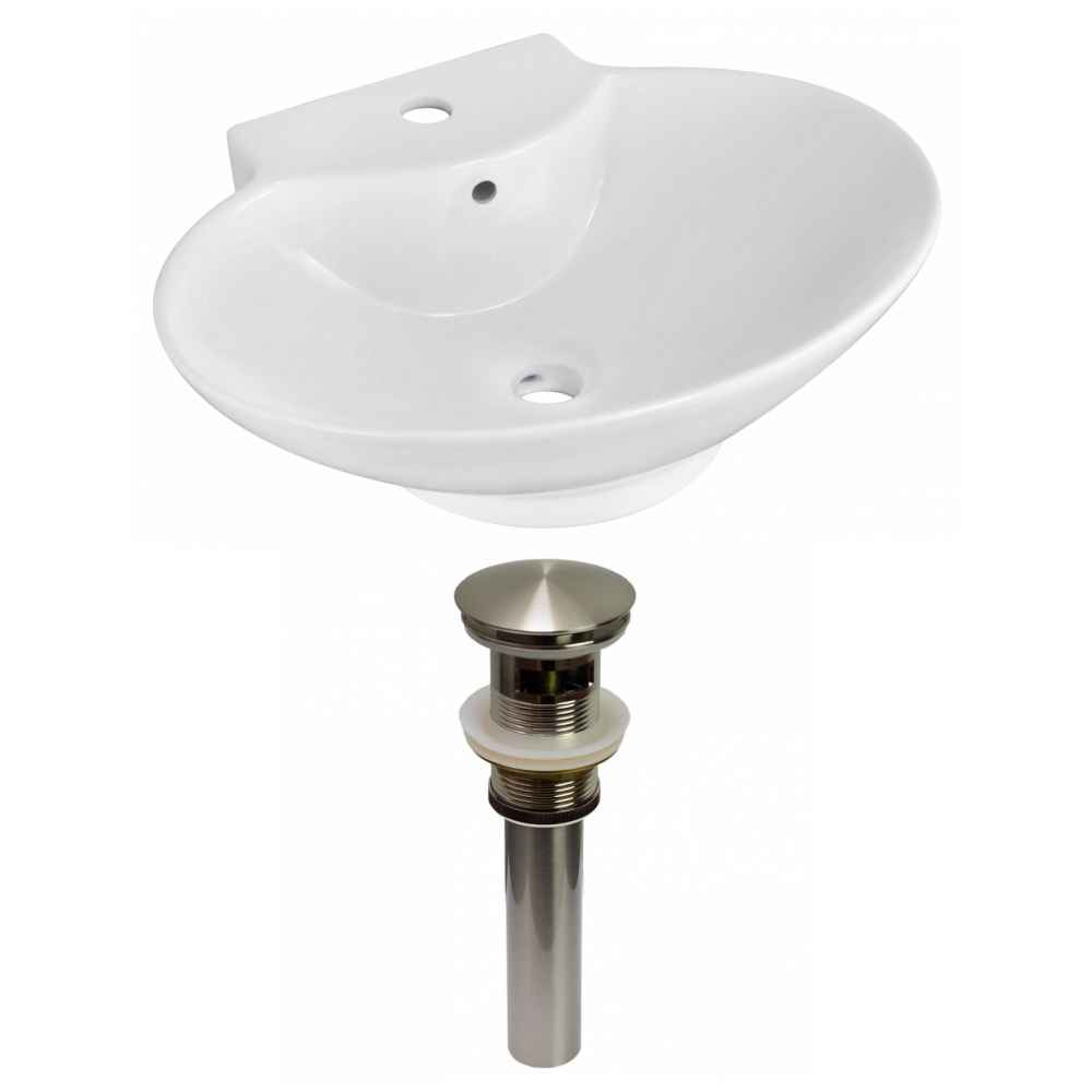 22.75-in. x 17.25-in. Oval Bathroom Vessel Sink Set White Enamel Glaze
