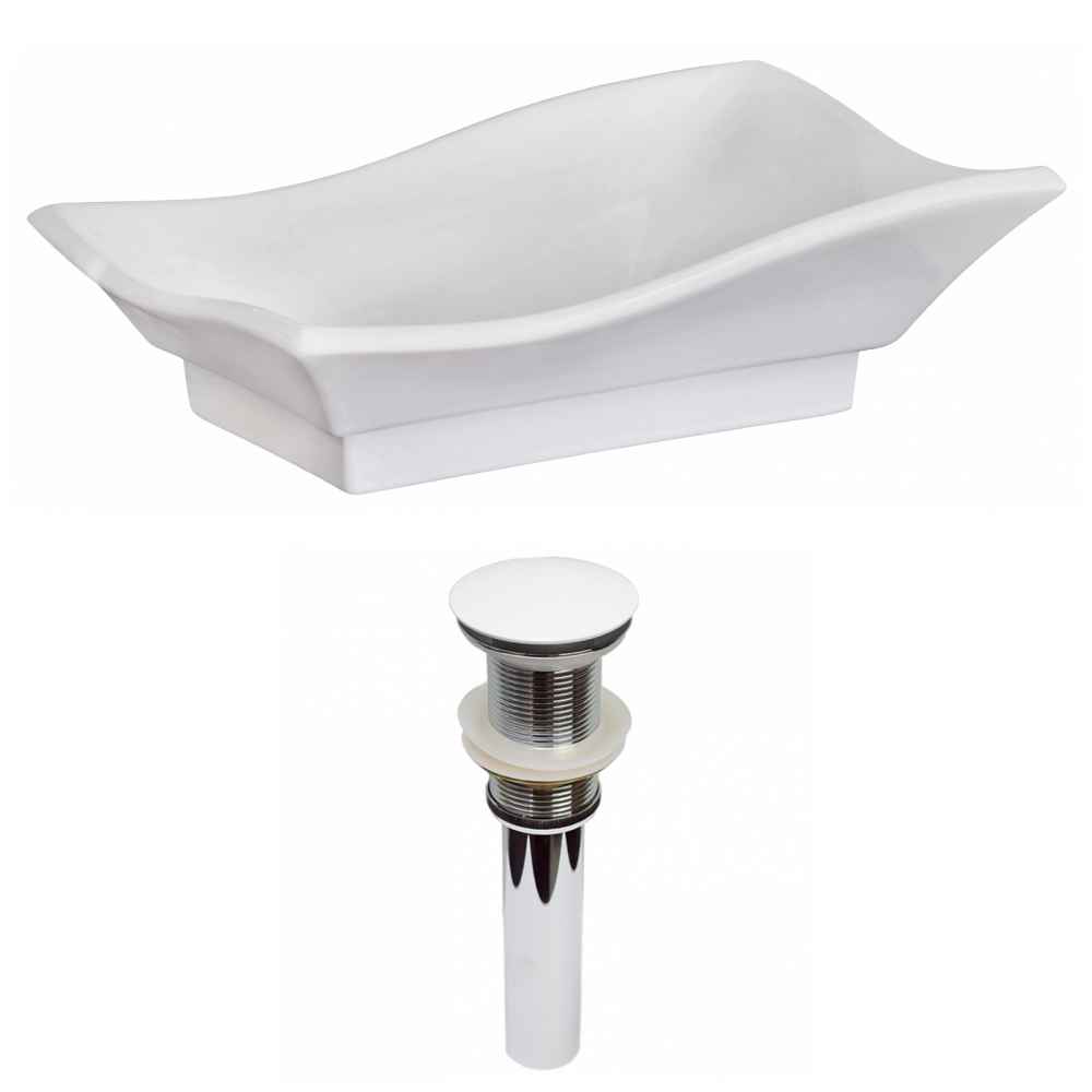 20-in. x 14-in. Unique Bathroom Vessel Sink Set White Enamel Glaze