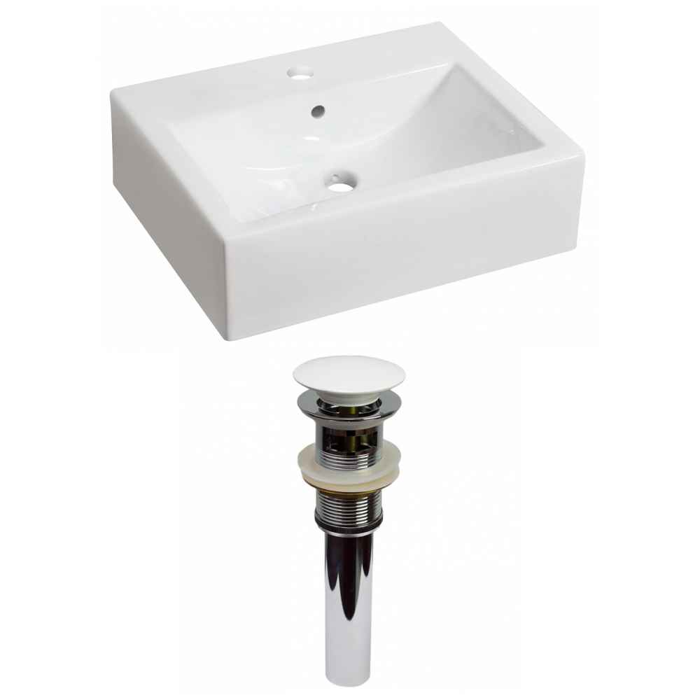 20.25-in. x 16.25-in. Rectangle Bathroom Vessel Sink Set White Enamel Glaze