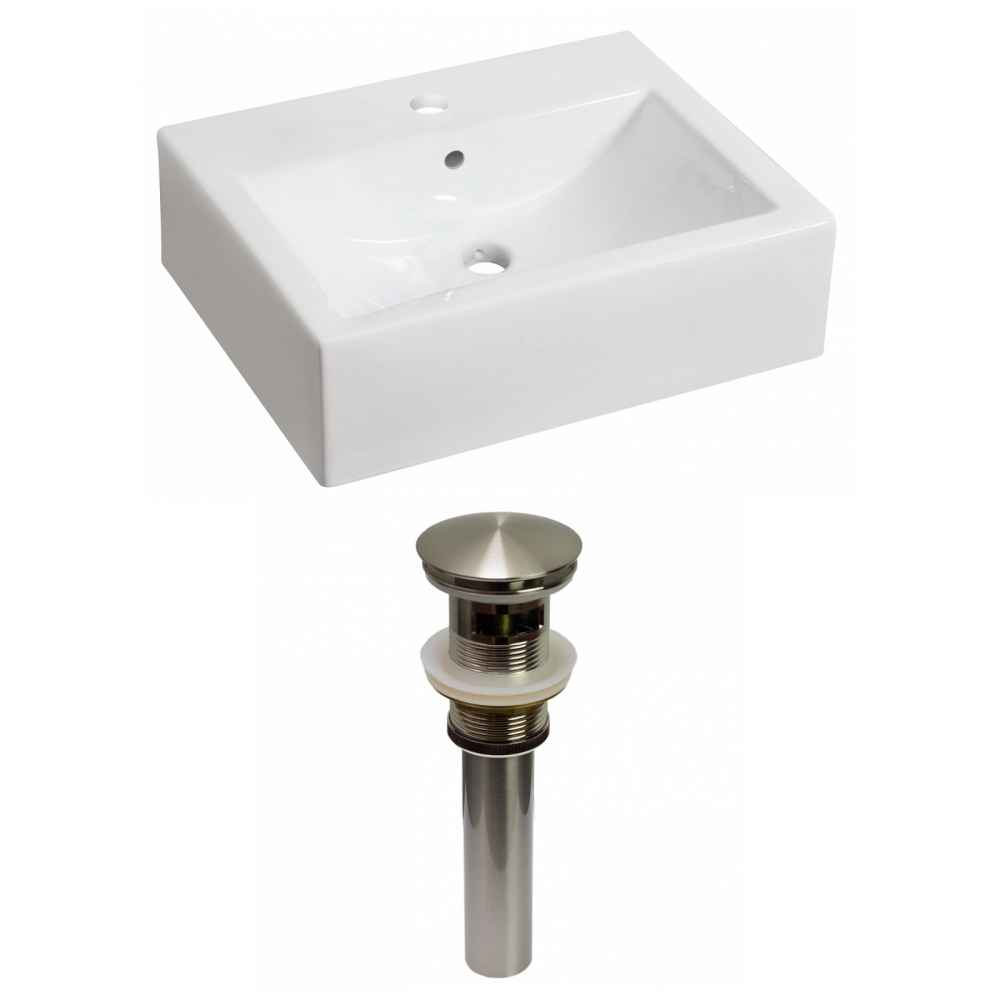 20.25-in. x 16.25-in. Rectangle Bathroom Vessel Sink Set White Enamel Glaze