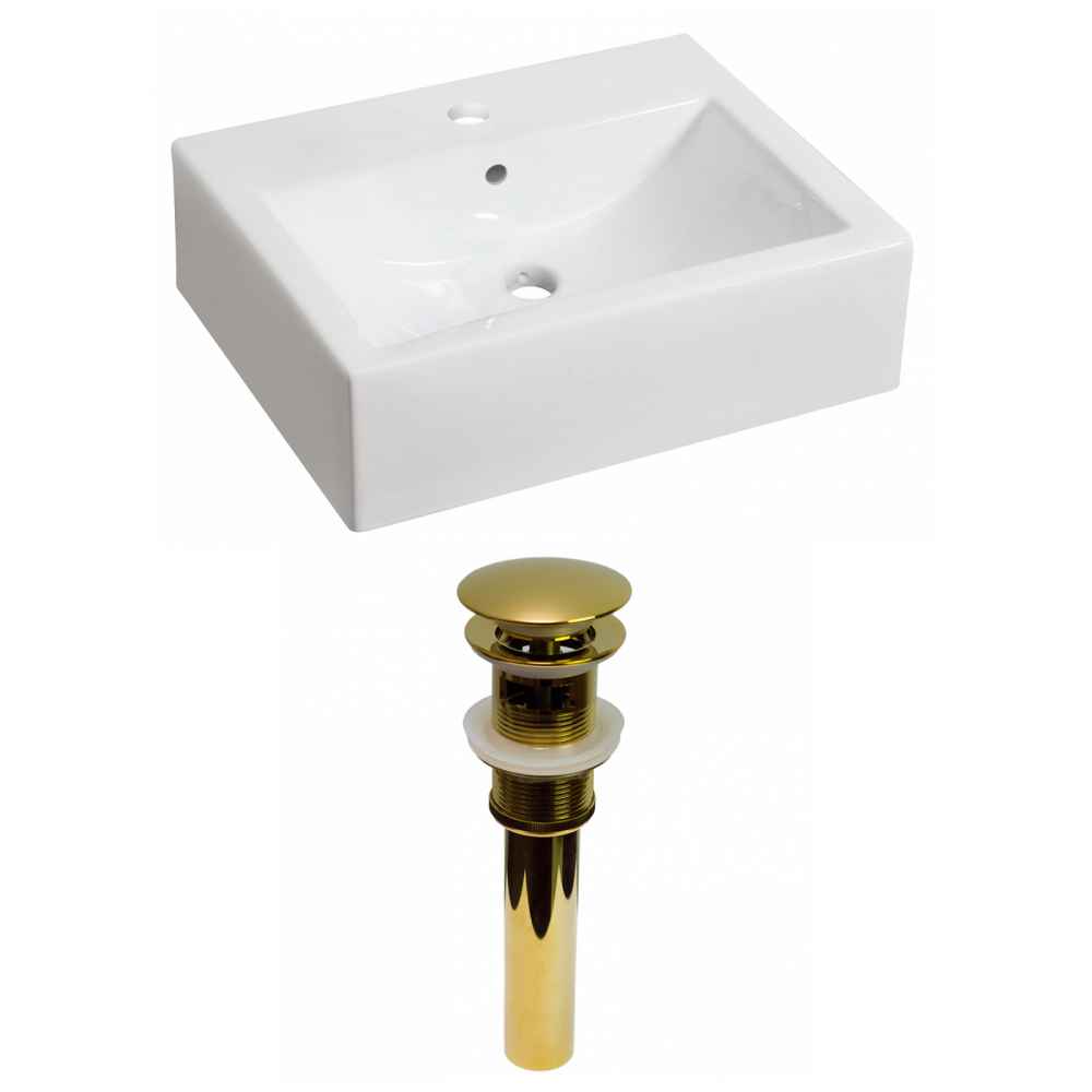 20.25-in. x 16.25-in. Rectangle Bathroom Vessel Sink Set White Enamel Glaze