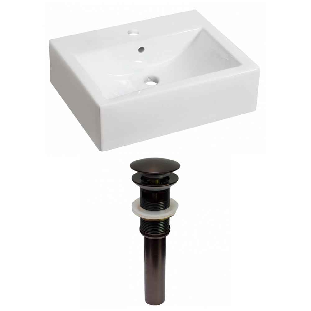 20.25-in. x 16.25-in. Rectangle Bathroom Vessel Sink Set White Enamel Glaze