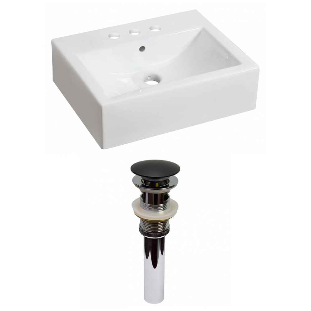 20.25-in. x 16.25-in. Rectangle Bathroom Vessel Sink Set White Enamel Glaze