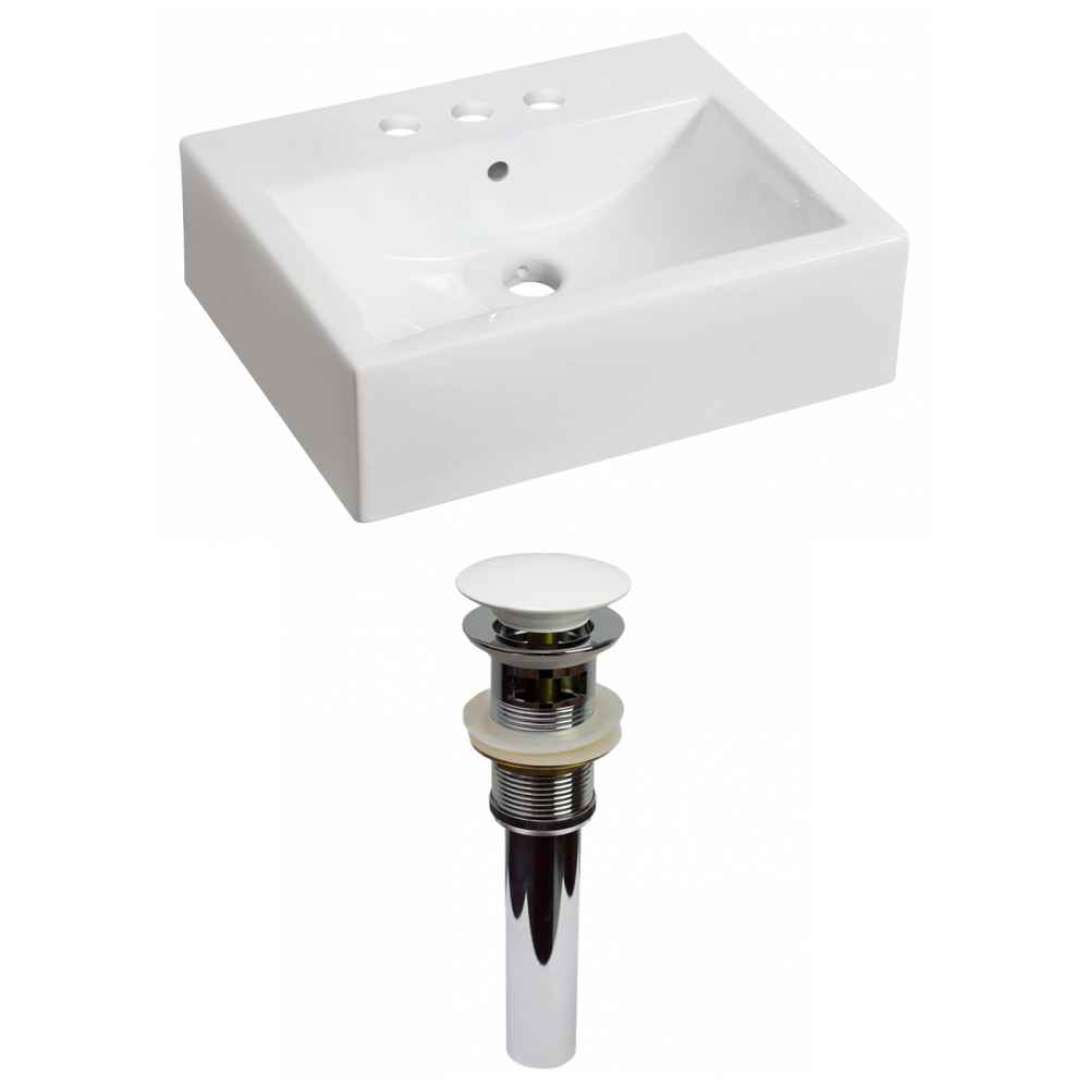 20.25-in. x 16.25-in. Rectangle Bathroom Vessel Sink Set White Enamel Glaze