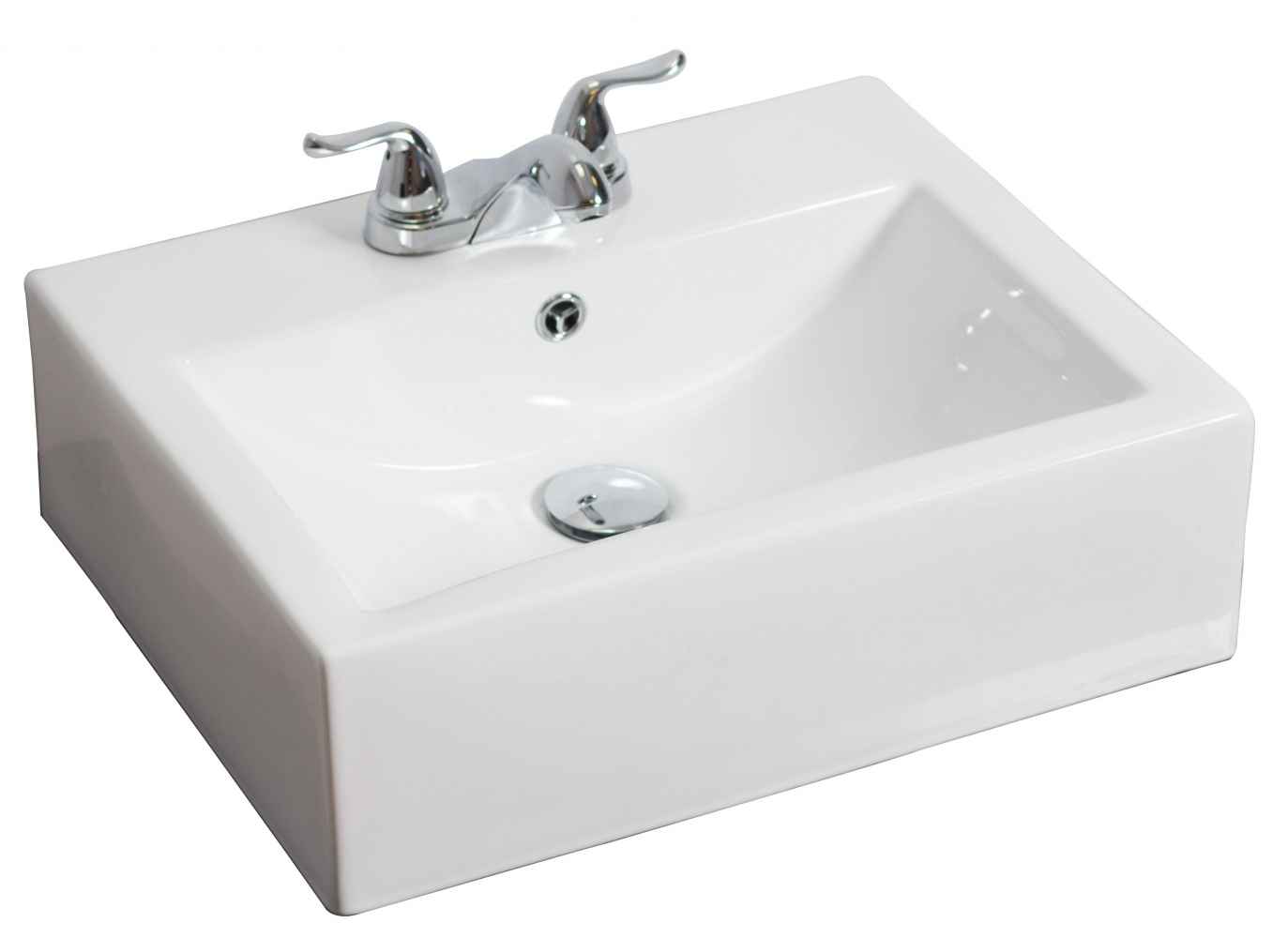 20.25-in. x 16.25-in. Rectangle Bathroom Vessel Sink Set White Enamel Glaze