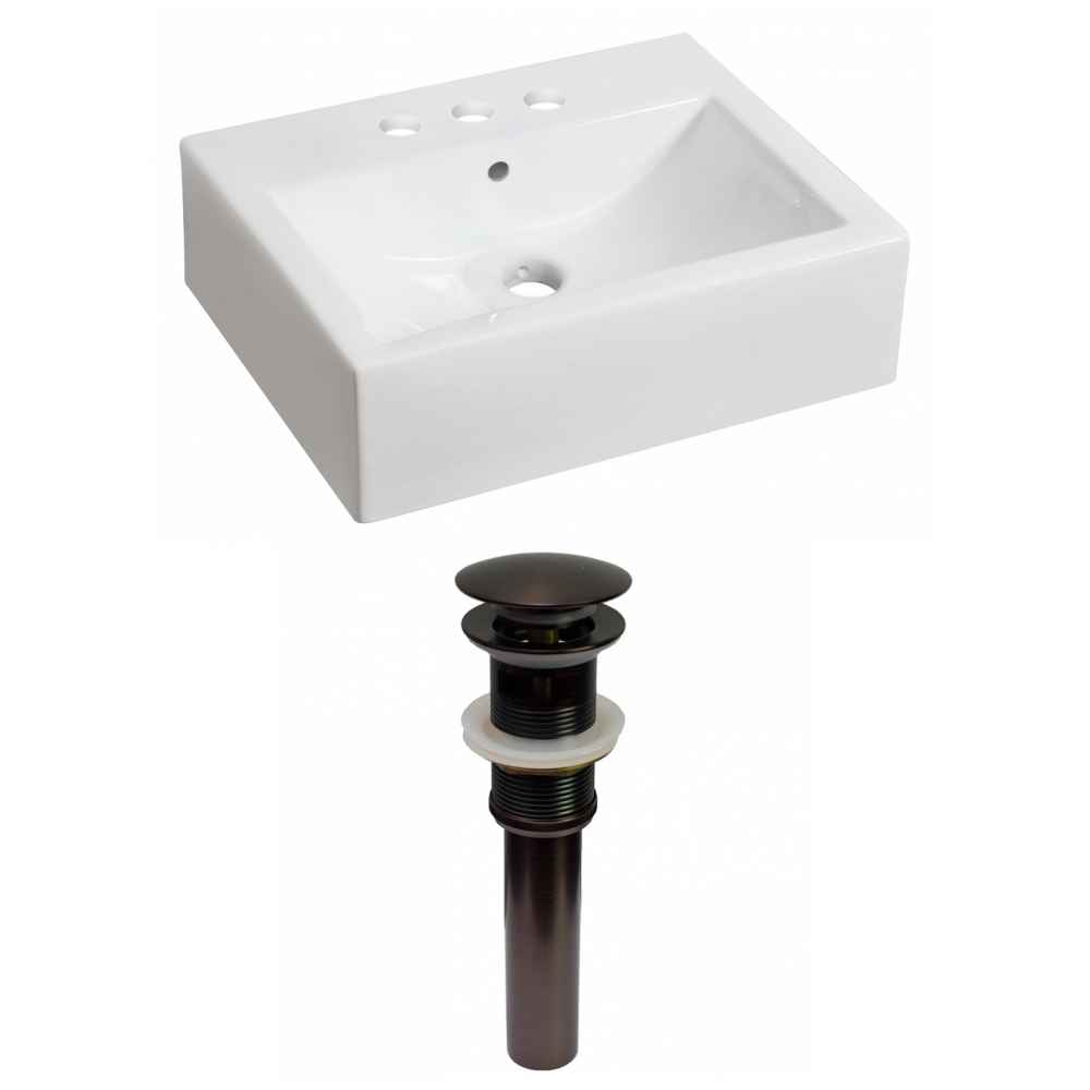 20.25-in. x 16.25-in. Rectangle Bathroom Vessel Sink Set White Enamel Glaze