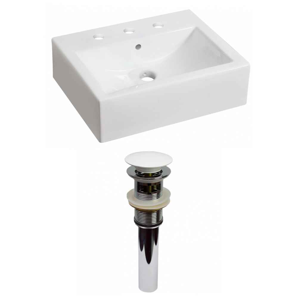 20.25-in. x 16.25-in. Rectangle Bathroom Vessel Sink Set White Enamel Glaze