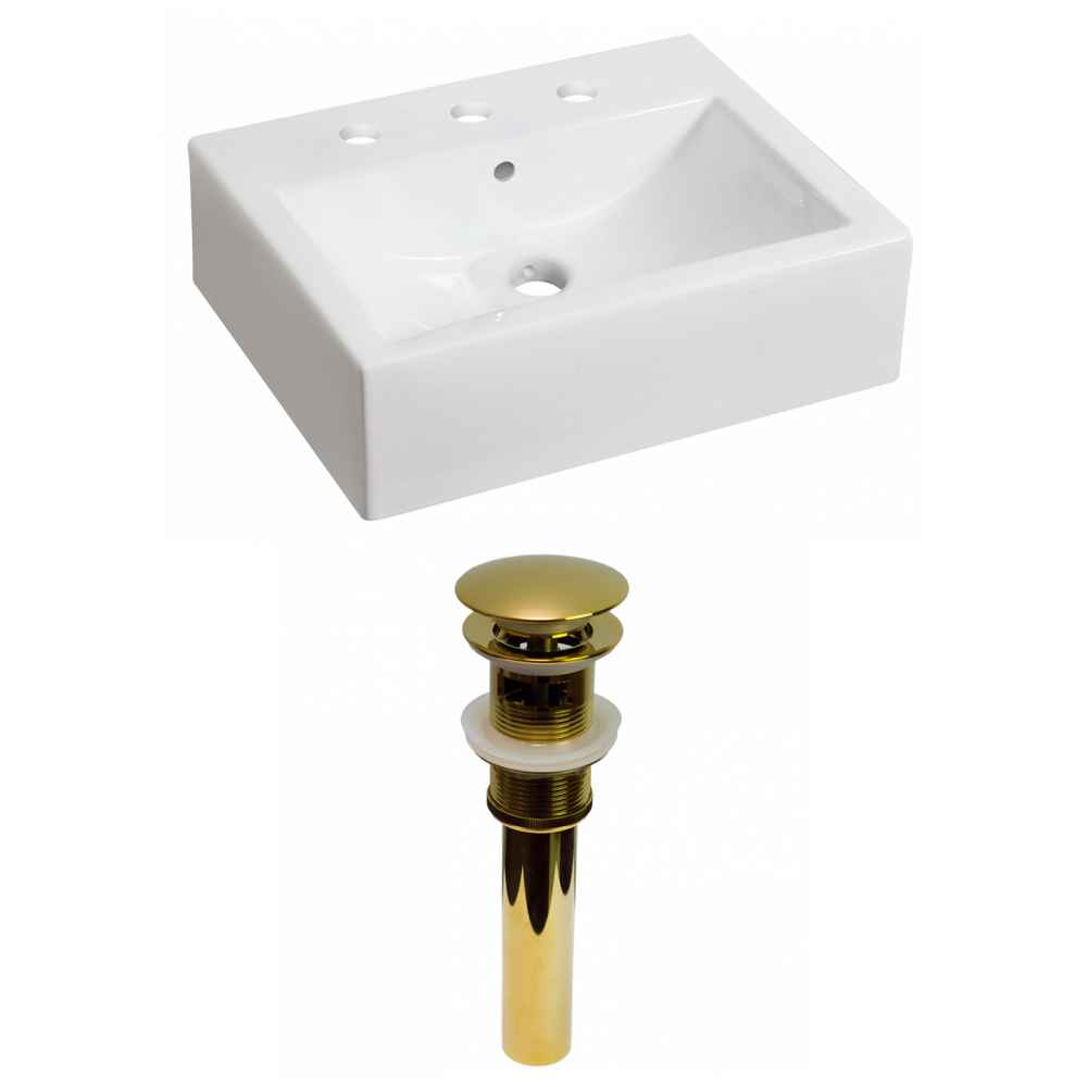 20.25-in. x 16.25-in. Rectangle Bathroom Vessel Sink Set White Enamel Glaze