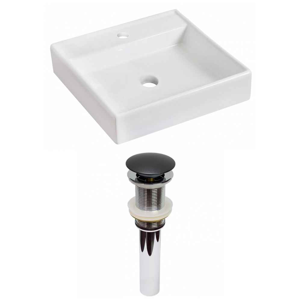 17.5-in. x 17.5-in. Square Bathroom Vessel Sink Set White Enamel Glaze