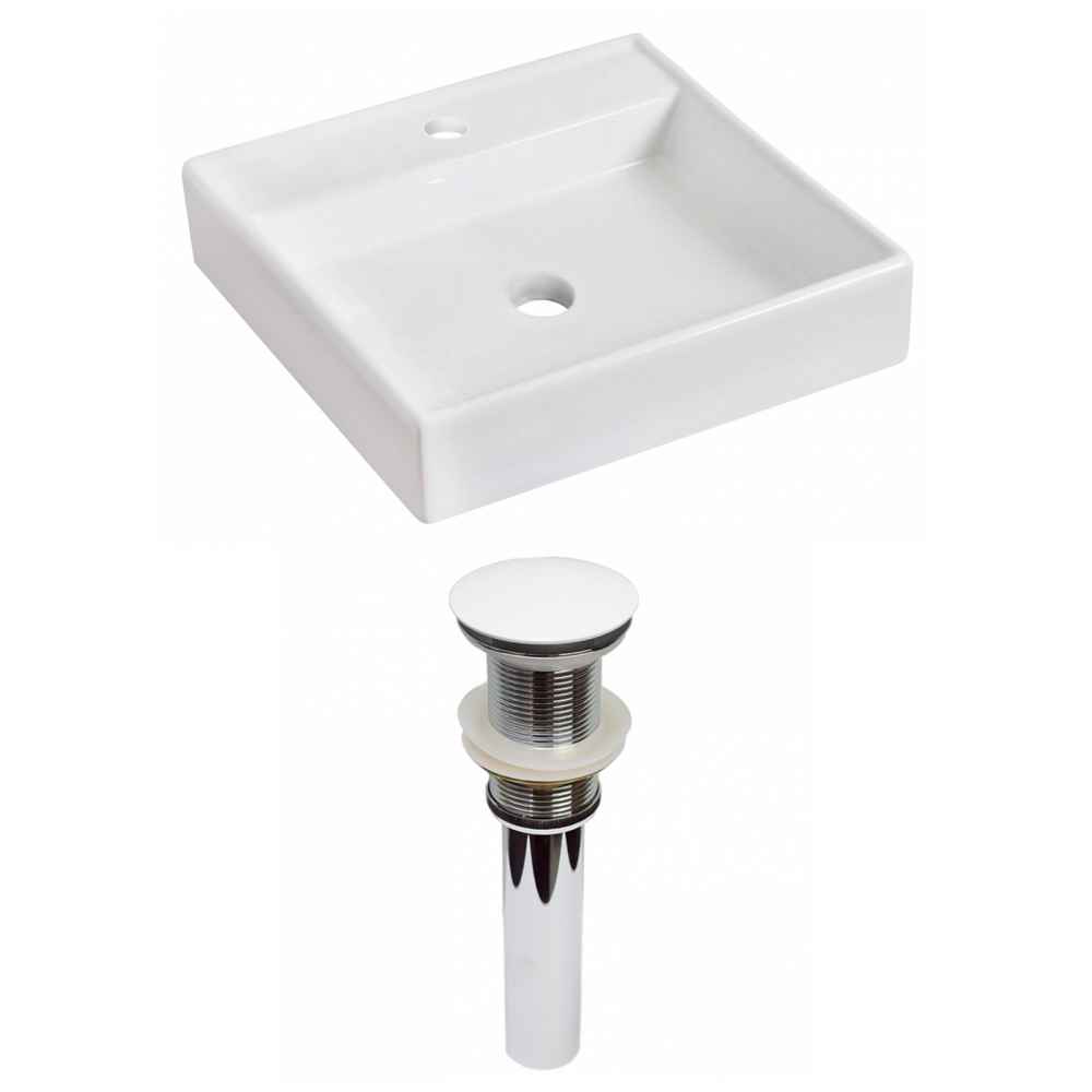 17.5-in. x 17.5-in. Square Bathroom Vessel Sink Set White Enamel Glaze