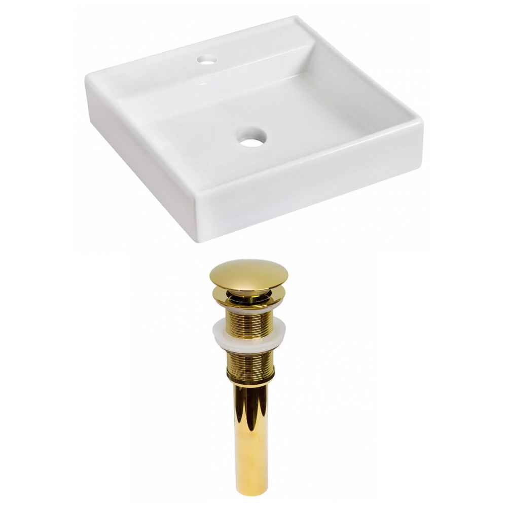 17.5-in. x 17.5-in. Square Bathroom Vessel Sink Set White Enamel Glaze