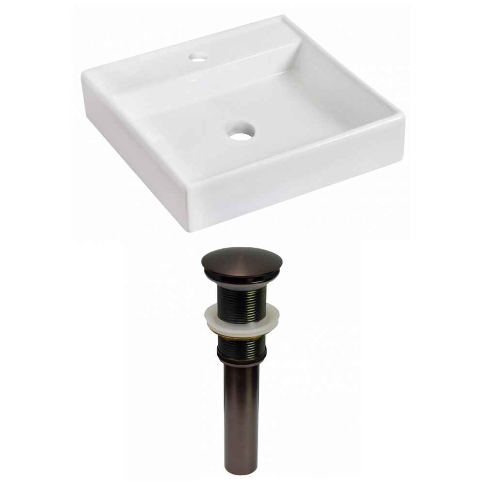 17.5-in. x 17.5-in. Square Bathroom Vessel Sink Set White Enamel Glaze