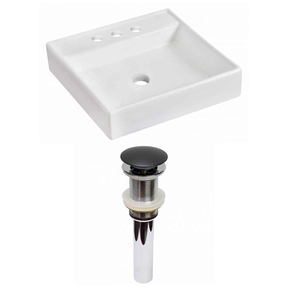17.5-in. x 17.5-in. Square Bathroom Vessel Sink Set White Enamel Glaze