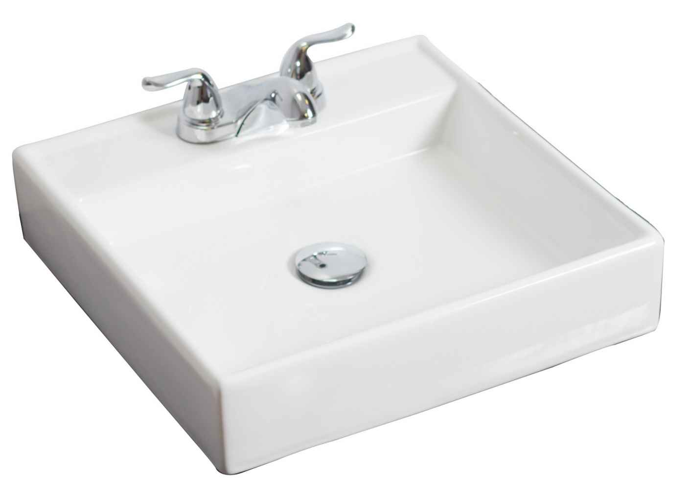 17.5-in. x 17.5-in. Square Bathroom Vessel Sink Set White Enamel Glaze