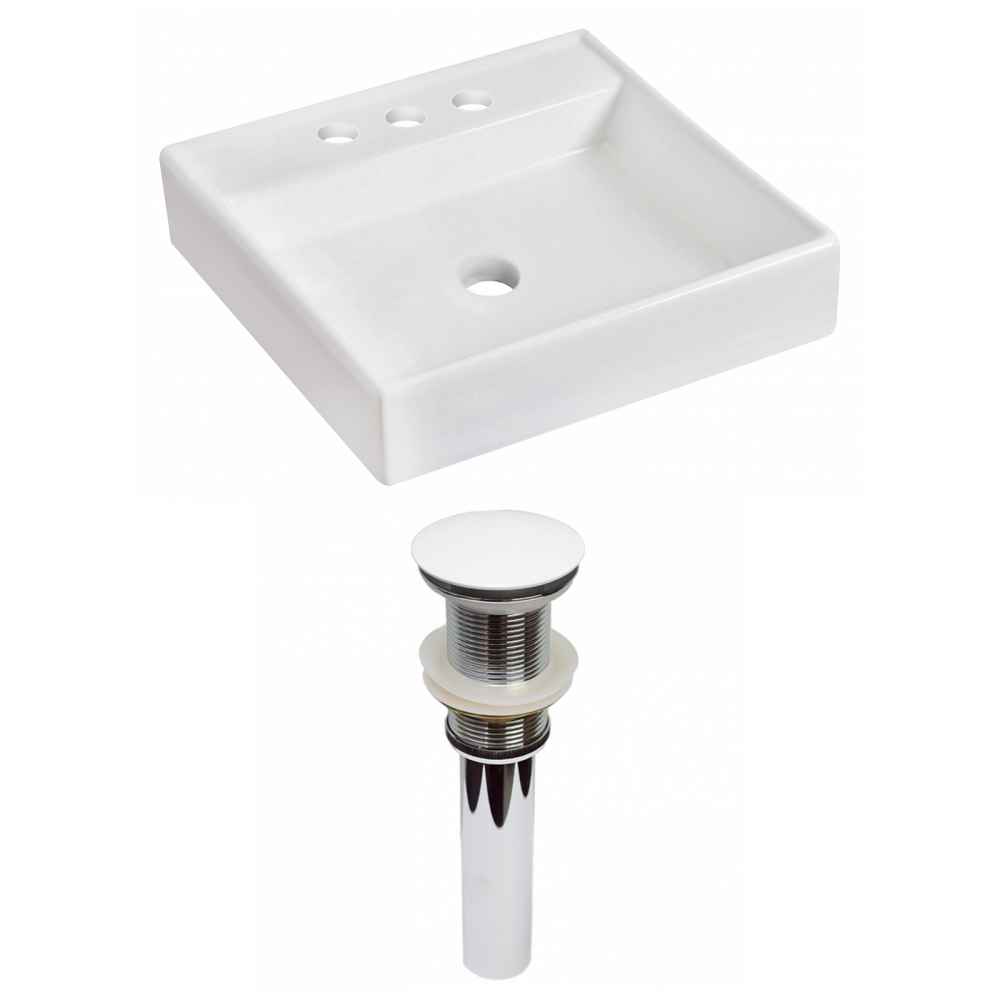 17.5-in. x 17.5-in. Square Bathroom Vessel Sink Set White Enamel Glaze