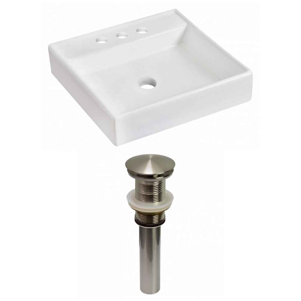 17.5-in. x 17.5-in. Square Bathroom Vessel Sink Set White Enamel Glaze